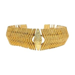 Modernist Cuff Bracelet Geometric Bars Gold Plated Vintage Unisex Flexible 7.5"